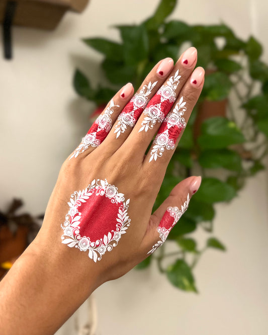 Kolka - Boishakhi Collection - Red and White Instant Henna Tattoo (Design 30)