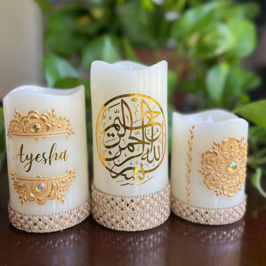 3-pack LED Henna Candle Set - Islamic Writing with Name Customization - Made to Order