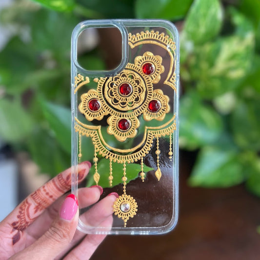 Gold with Red Rhinestone Dreamcatcher - iPhone 13 - Ready to ship