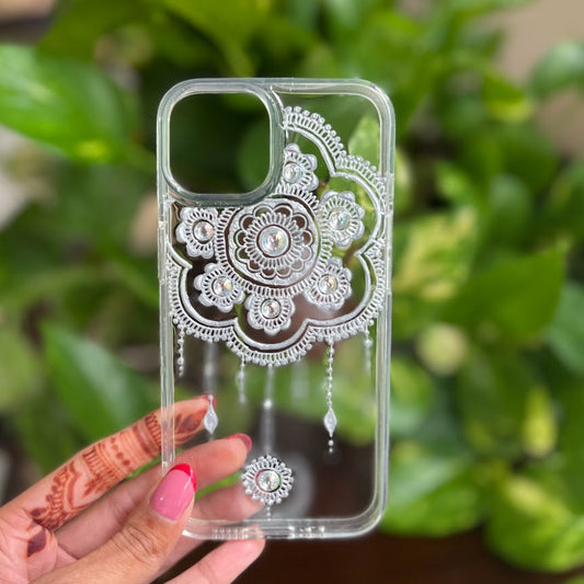 Silver and White Rhinestone Dreamcatcher - iPhone 13 - Ready to ship
