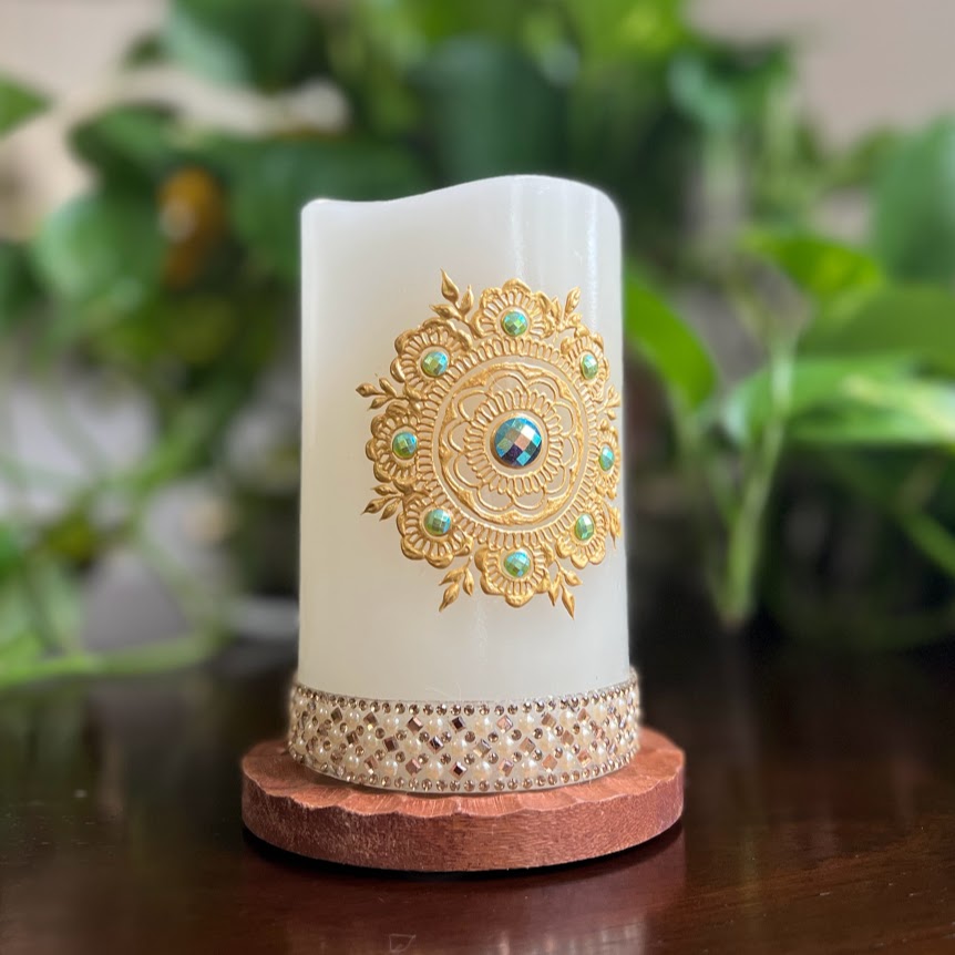 Henna Candle with Mandala Design 1 - LED Henna Candle - Made to Order