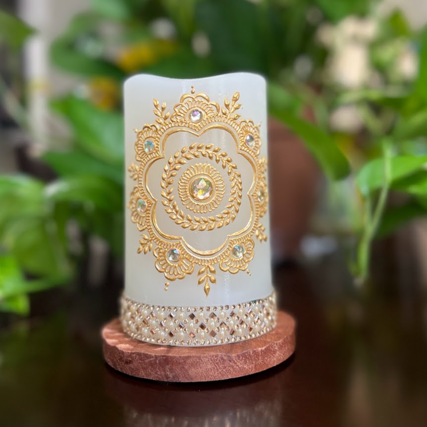 Henna Candle with Mandala Design - LED Henna Candle - Made to Order